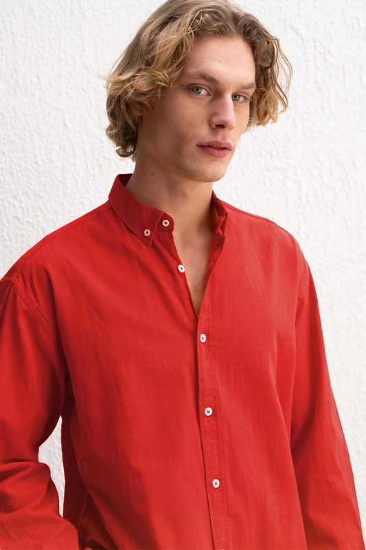 OVERSIZE FRESH KETEN KIRMIZI GÖMLEK