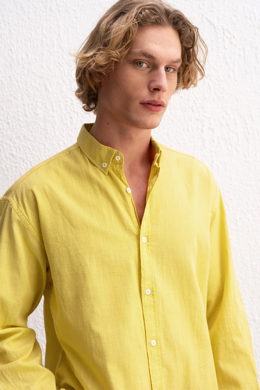 OVERSIZE FRESH KETEN SARI GÖMLEK