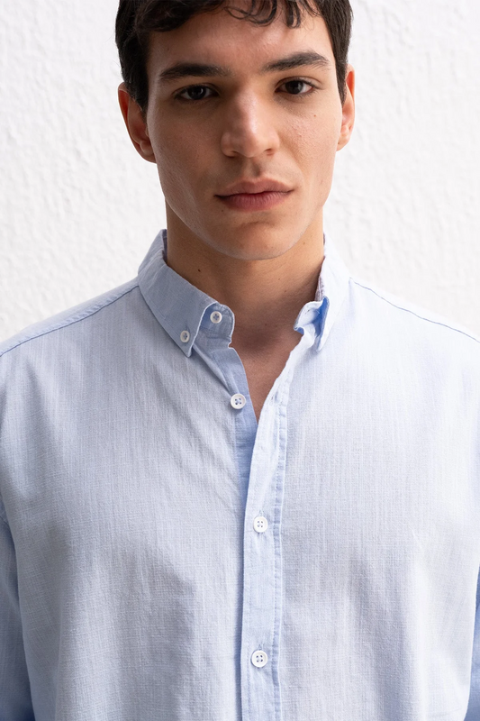 OVERSIZE FRESH KETEN AÇIK MAVİ GÖMLEK