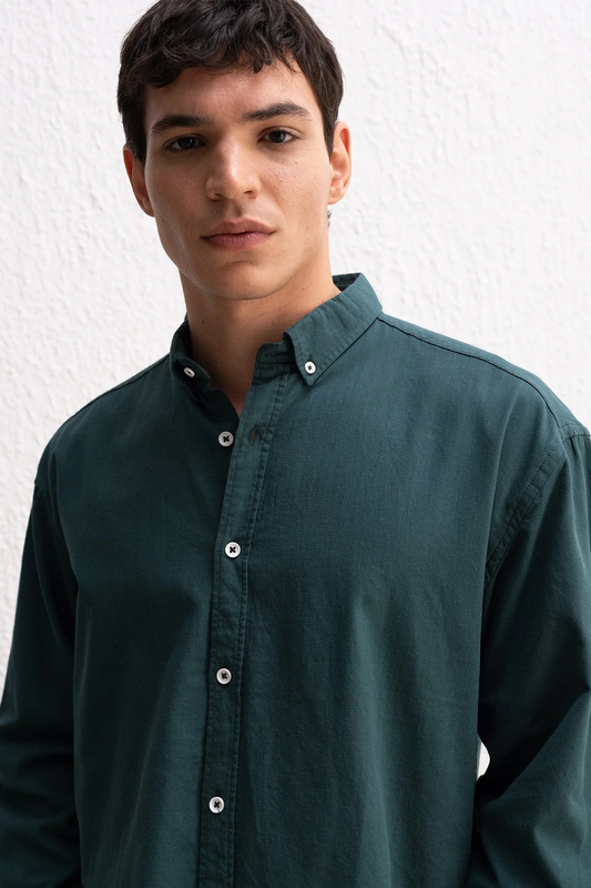 OVERSIZE FRESH KETEN PETROL YEŞİL GÖMLEK