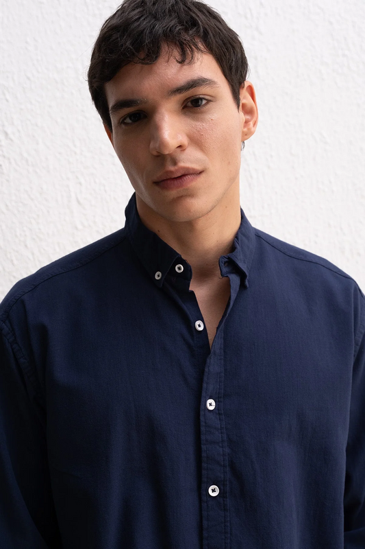 OVERSIZE FRESH KETEN LACİVERT GÖMLEK