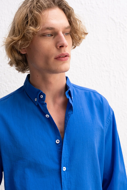 OVERSIZE FRESH KETEN MAVİ GÖMLEK