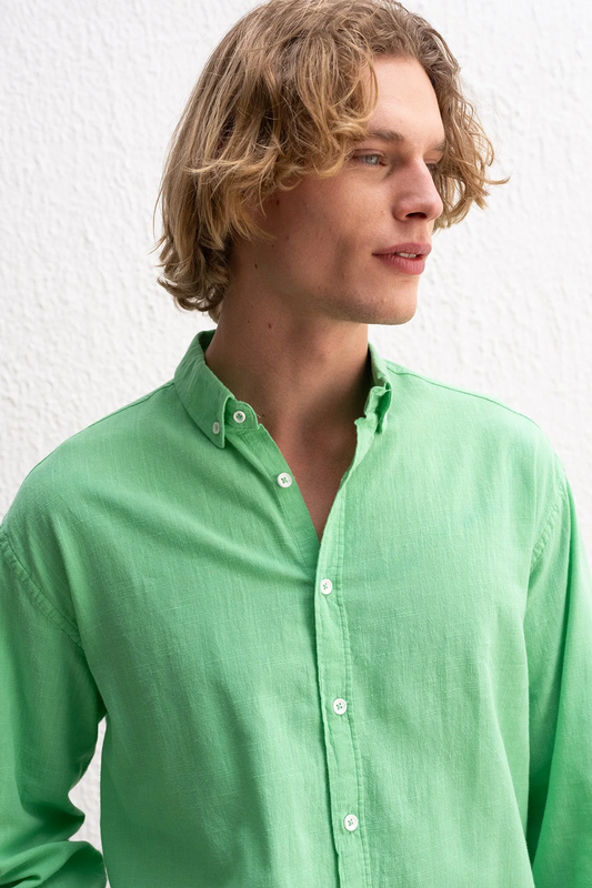 OVERSIZE FRESH KETEN YEŞİL GÖMLEK