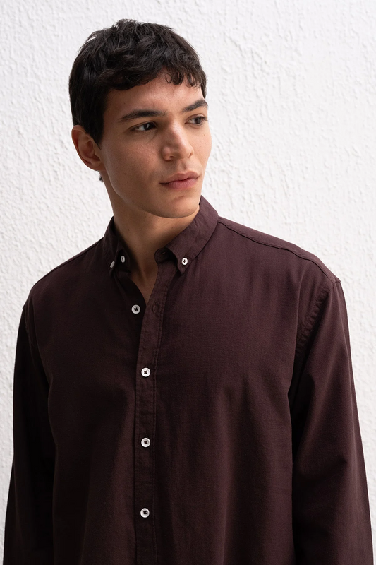 OVERSIZE FRESH KETEN KAHVERENGİ GÖMLEK