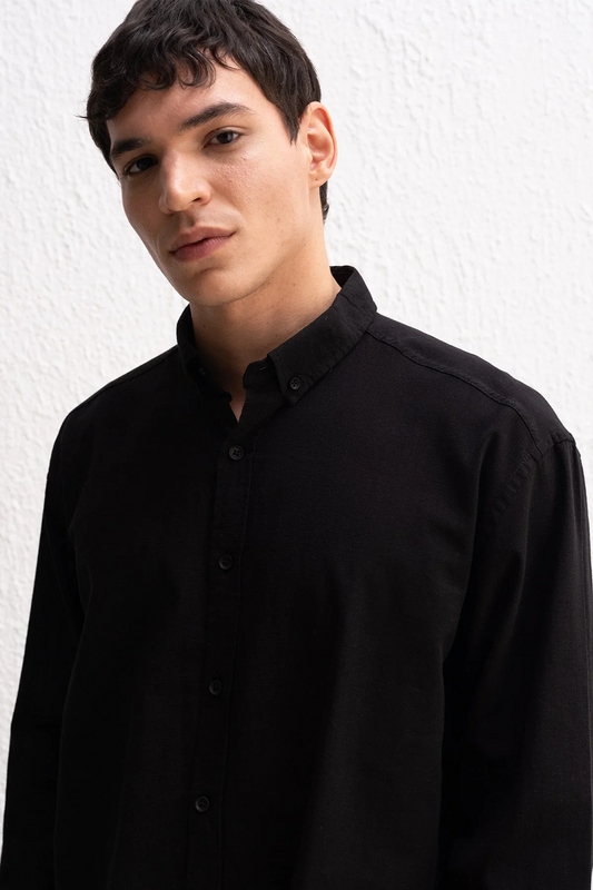 OVERSIZE FRESH KETEN SİYAH GÖMLEK