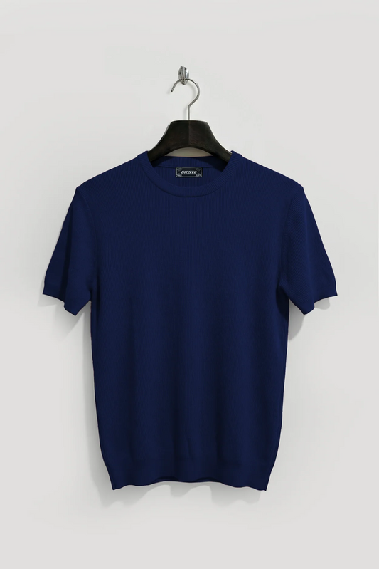 FİTİLLİ DOKULU LACİVERT TRİKO T-SHIRT