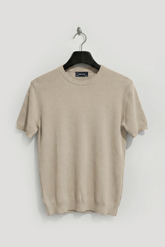 FİTİLLİ DOKULU BEJ TRİKO T-SHIRT