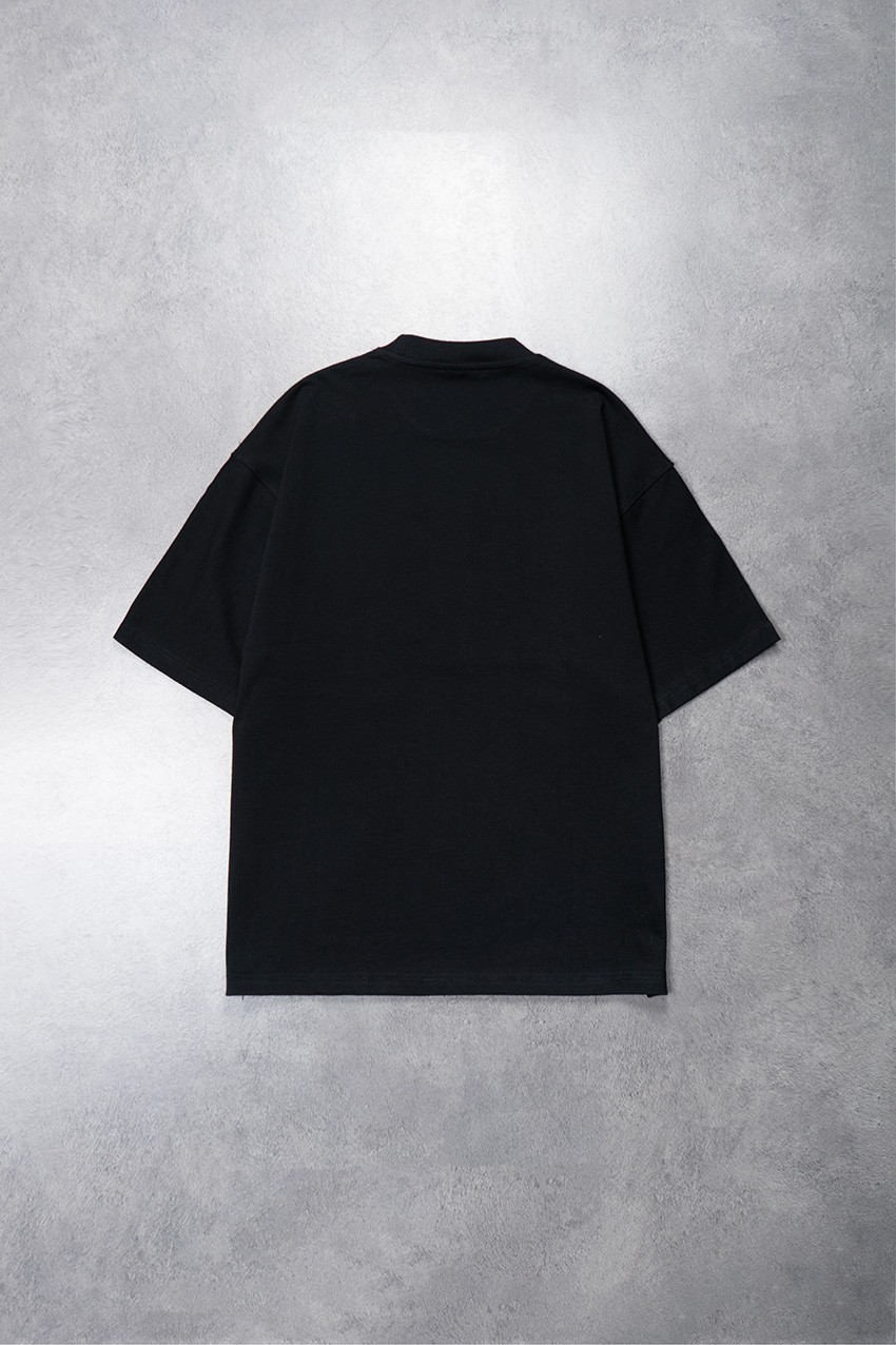 Saercow Baskılı Scribble Detay Premium Siyah Oversize Tişört