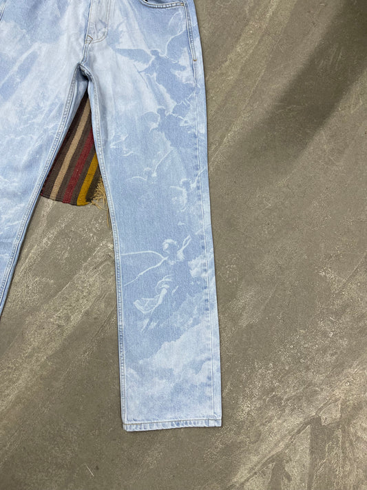 Phantom Wash Full Desenli Buz Mavi Loose Fit Jean