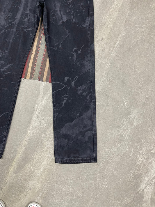 Phantom Wash Full Desenli Siyah Loose Fit Jean