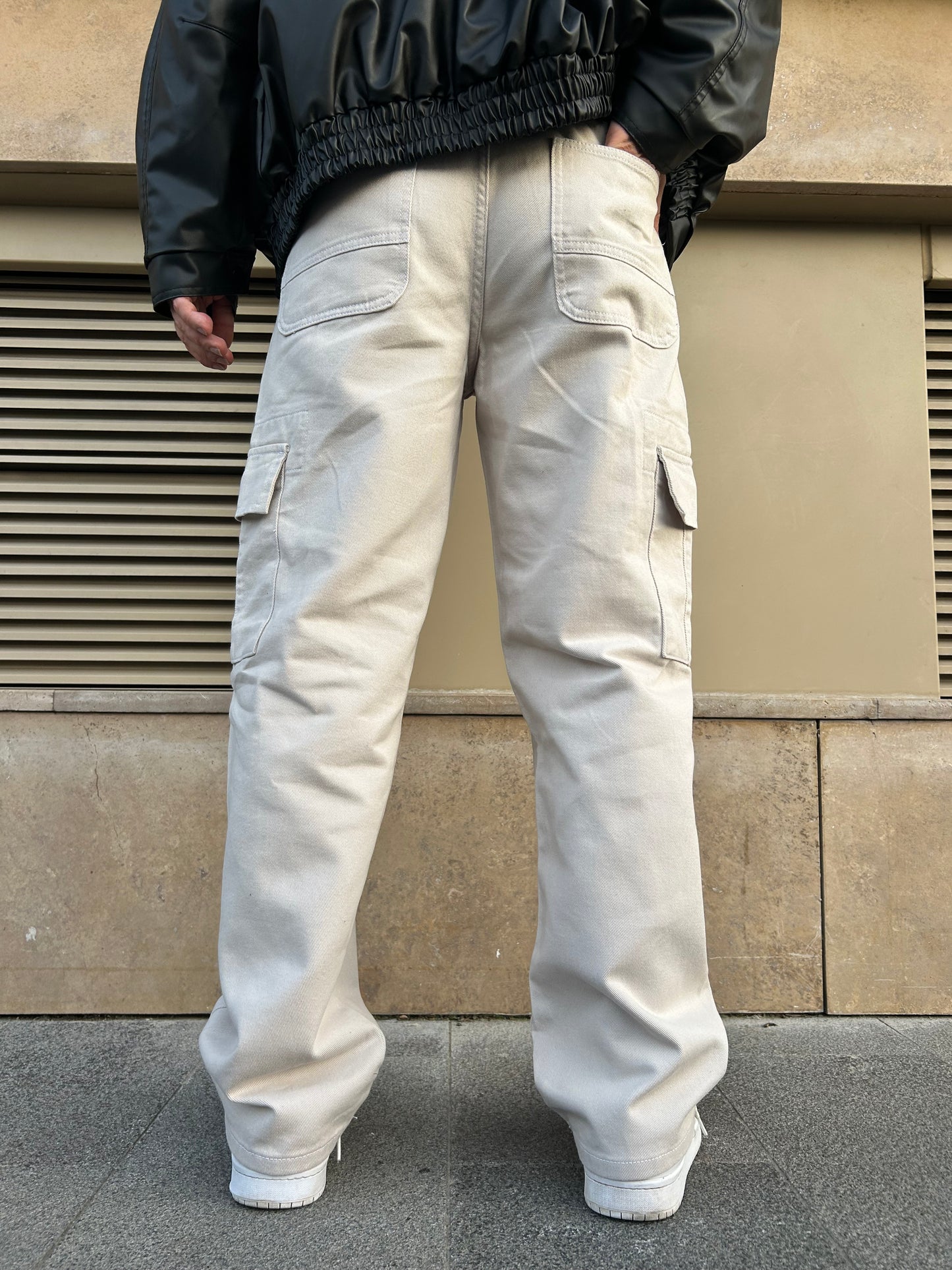 Double Cep Detay Taş Rengi Kargo Baggy