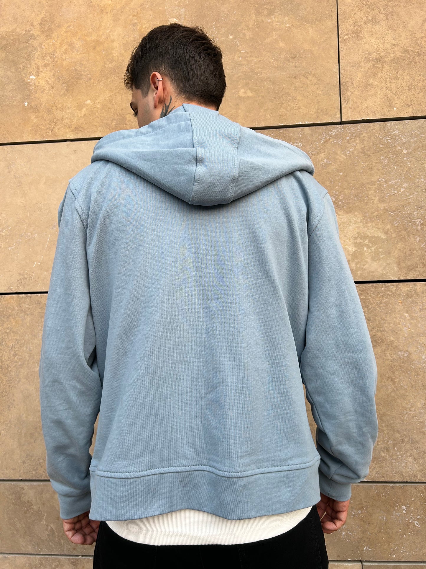 Bebe Mavisi Basic Çift Fermuar Oversize Zip Hoodie