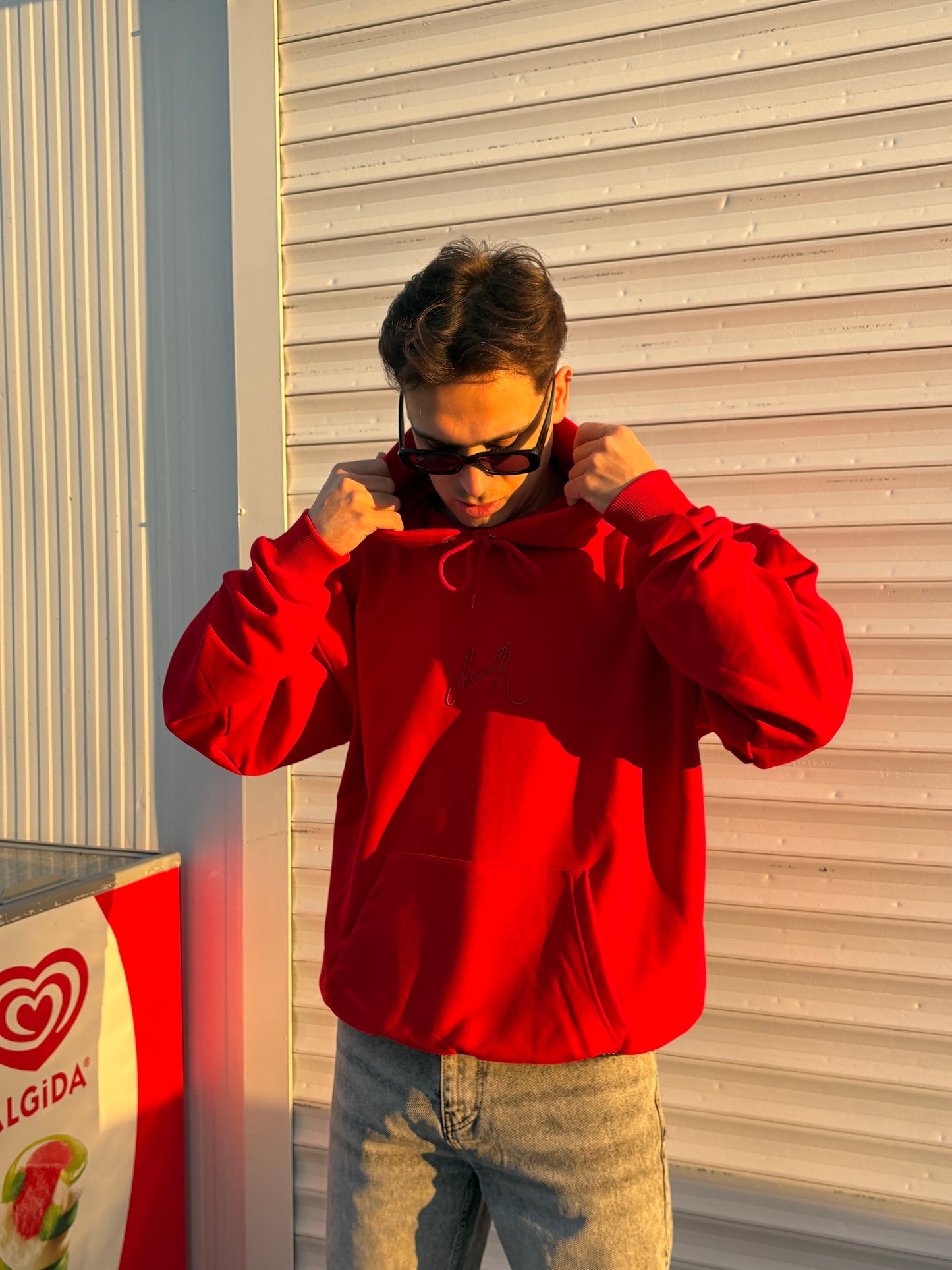 Kırmızı Unisex Baskılı Oversize Hoodie