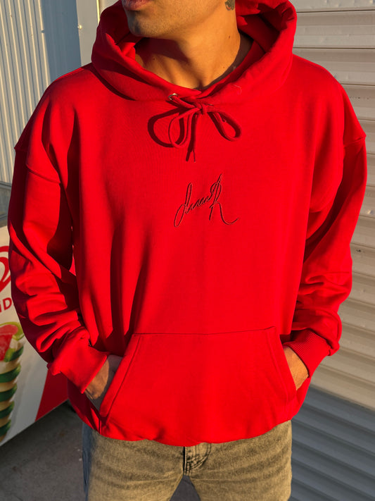 Kırmızı Unisex Baskılı Oversize Hoodie