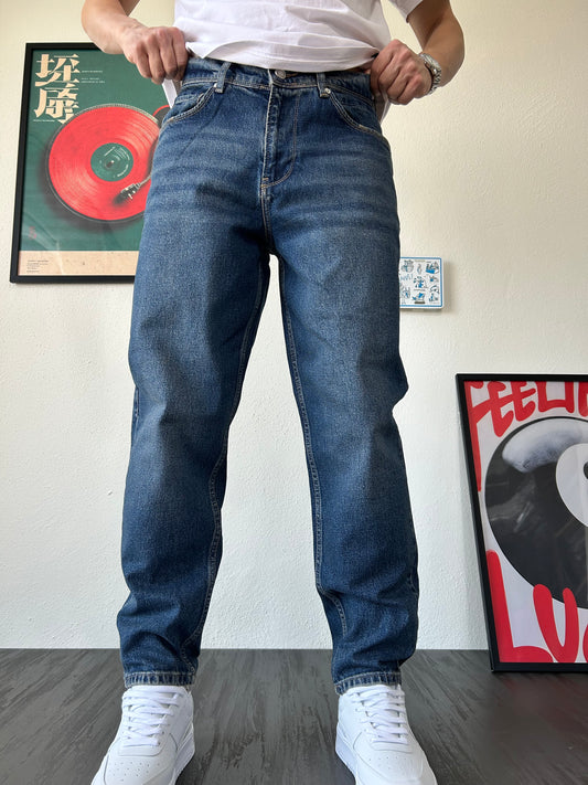 Eskitme Mavi Rahat Kalıp Boyfriend Jean Pantolon K-12