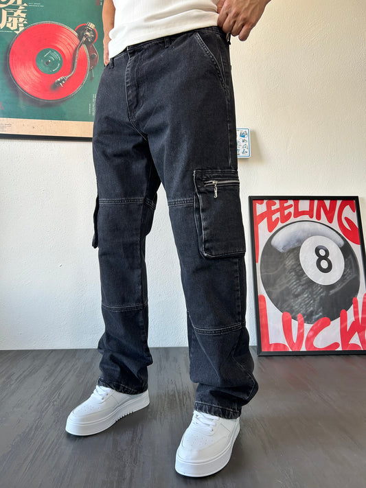 Fermuarlı Kargo Cep Baggy Pantolon,