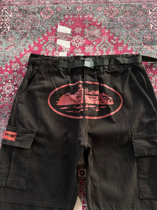 Crtz Beli Kermerli Kargo Pantolon Siyah-Kırmızı