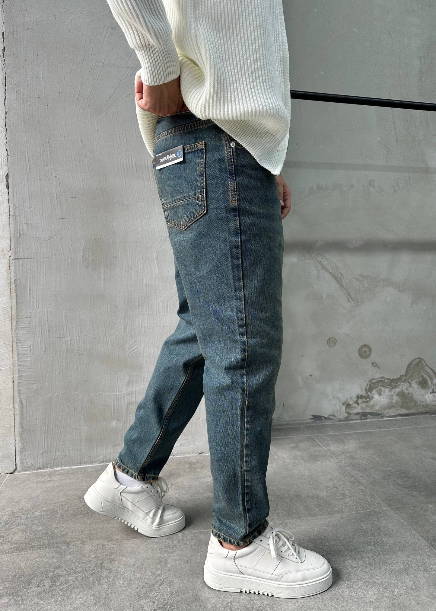 Rahat Kalıp Eskitme Yeşil Boyfriend Jean