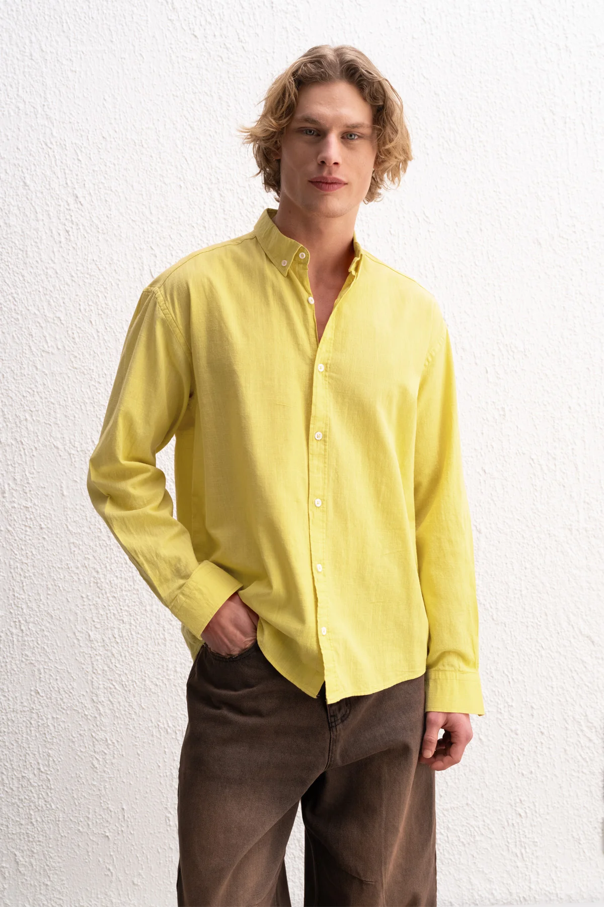 OVERSIZE FRESH KETEN SARI GÖMLEK