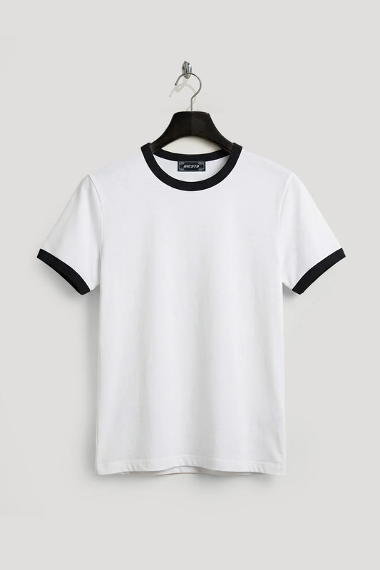 KONTRAST DETAYLI BİSİKLET YAKA EKRU T-SHIRT