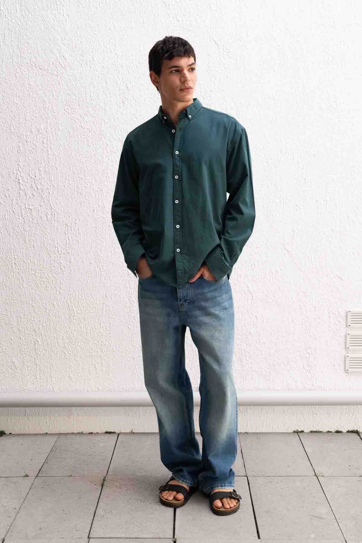 OVERSIZE FRESH KETEN PETROL YEŞİL GÖMLEK