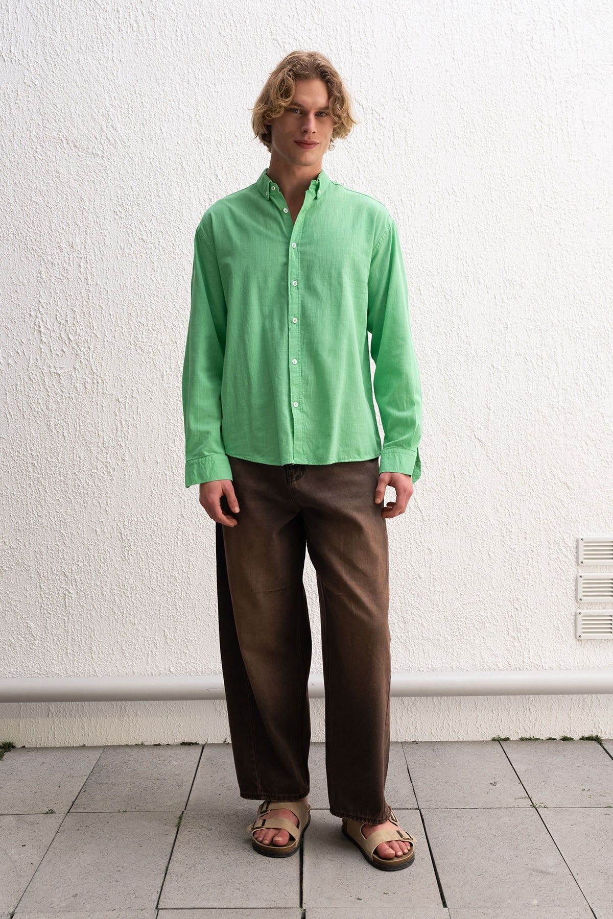 OVERSIZE FRESH KETEN YEŞİL GÖMLEK