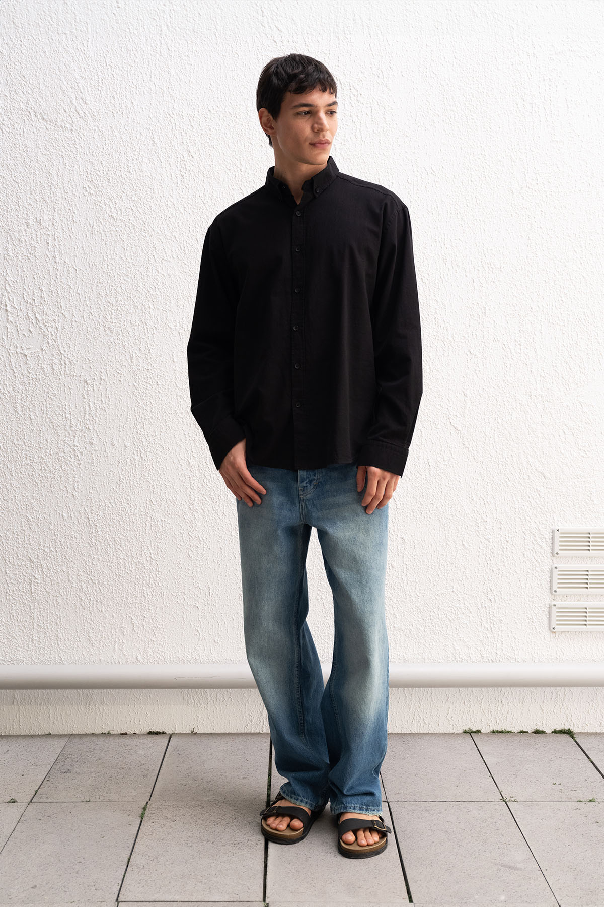 OVERSIZE FRESH KETEN SİYAH GÖMLEK