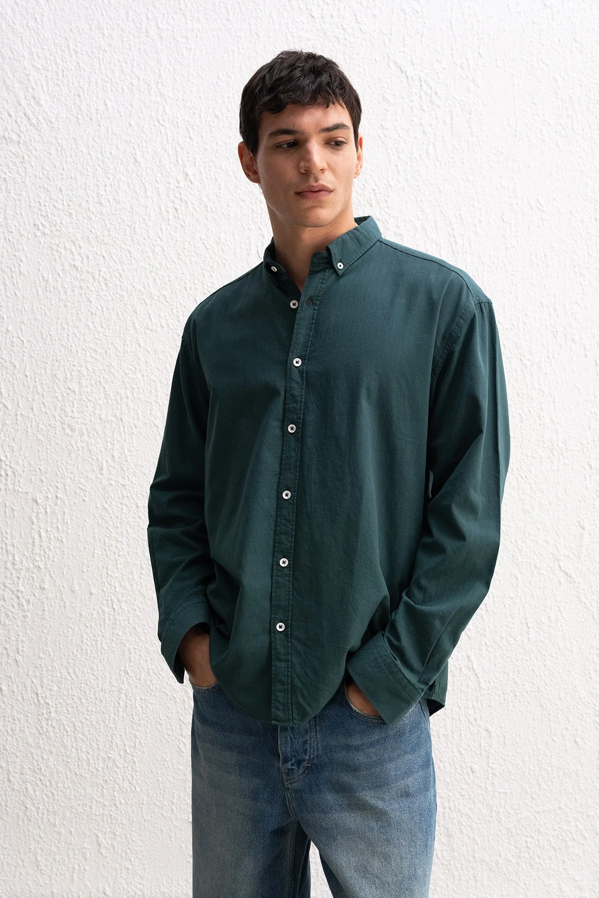 OVERSIZE FRESH KETEN PETROL YEŞİL GÖMLEK