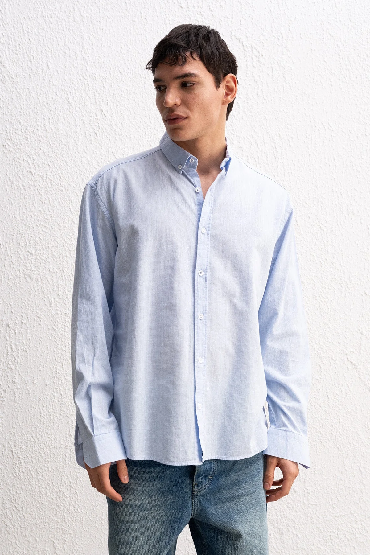 OVERSIZE FRESH KETEN AÇIK MAVİ GÖMLEK
