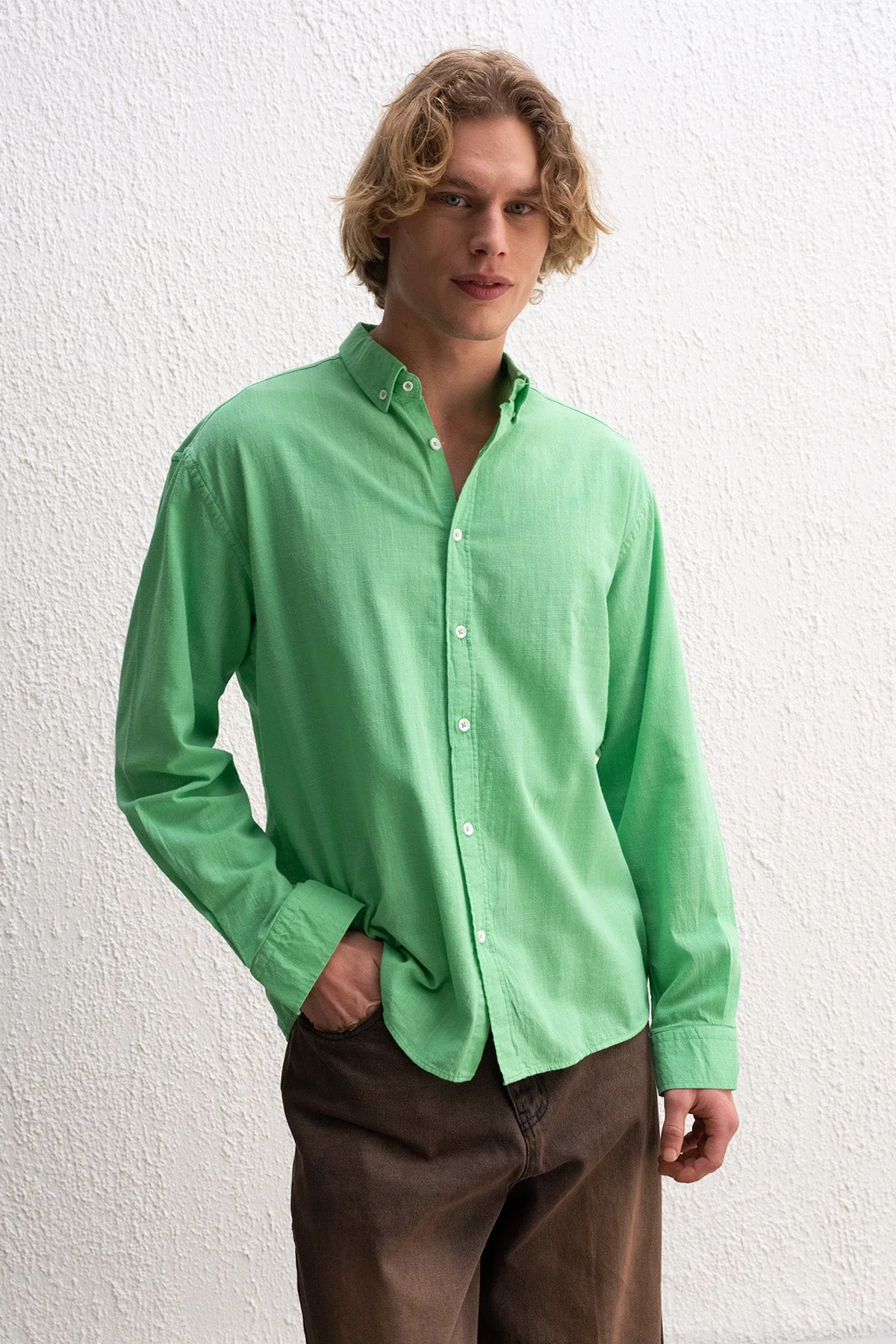 OVERSIZE FRESH KETEN YEŞİL GÖMLEK