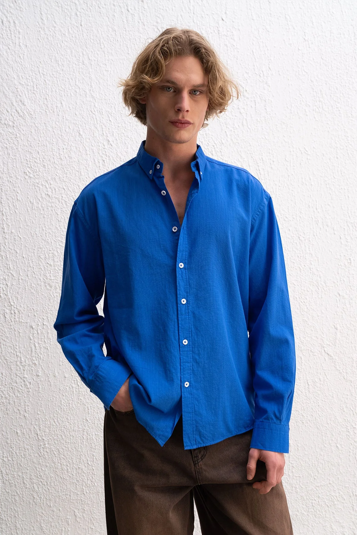 OVERSIZE FRESH KETEN MAVİ GÖMLEK