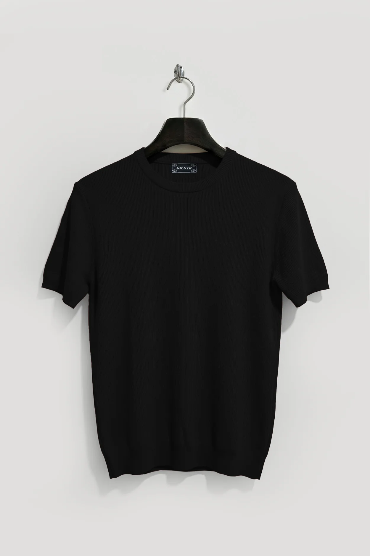 FİTİLLİ DOKULU SİYAH TRİKO T-SHIRT