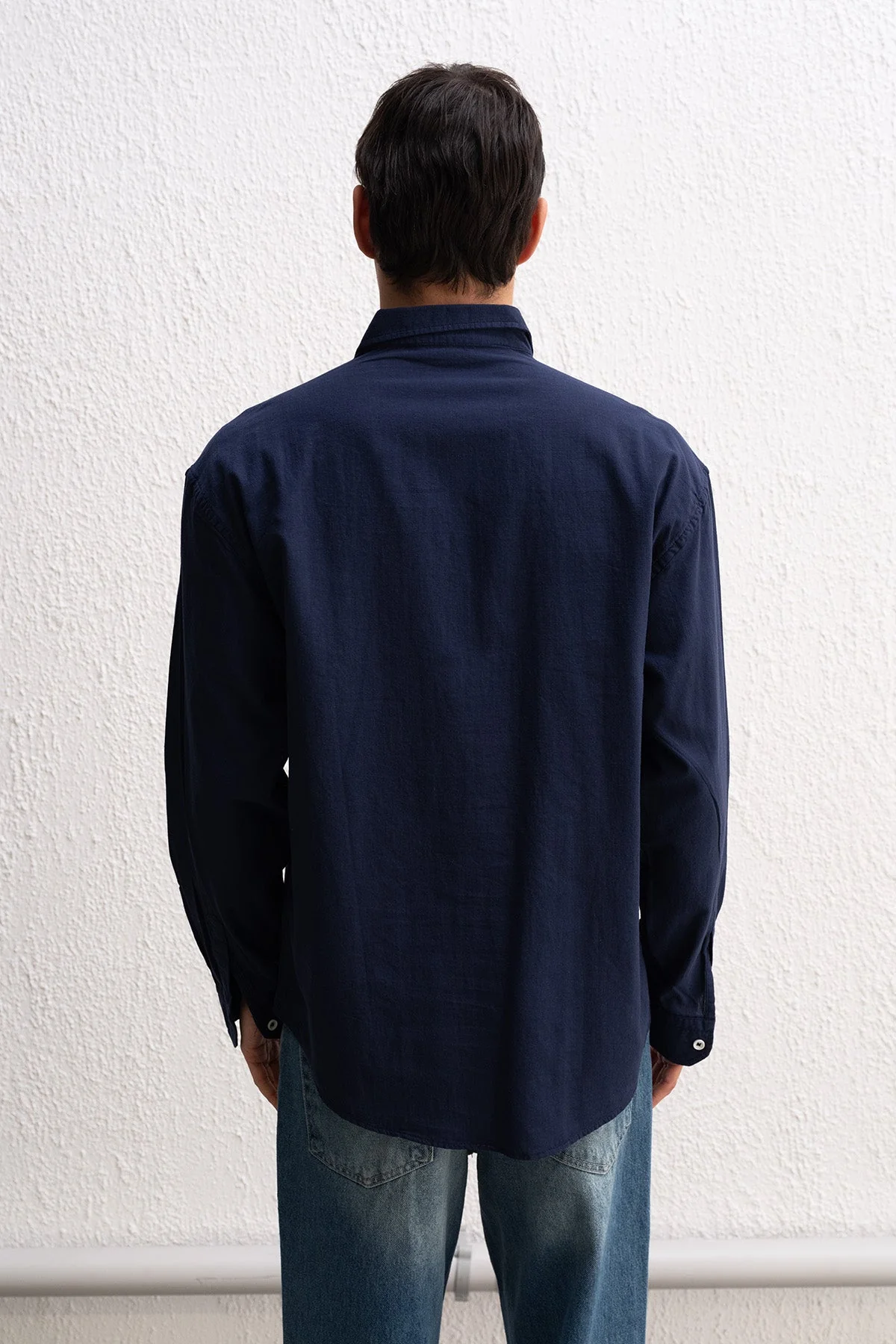 OVERSIZE FRESH KETEN LACİVERT GÖMLEK