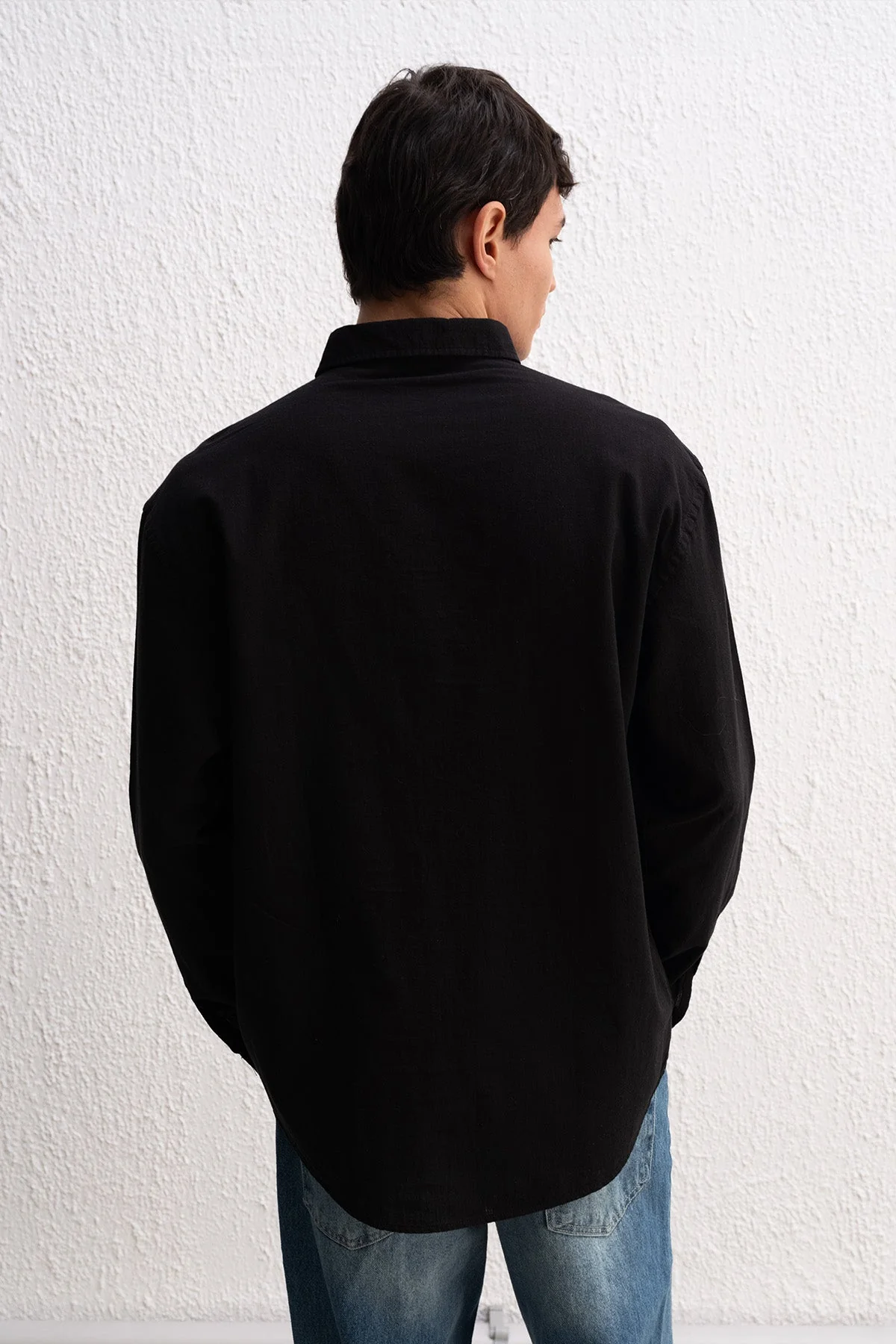 OVERSIZE FRESH KETEN SİYAH GÖMLEK