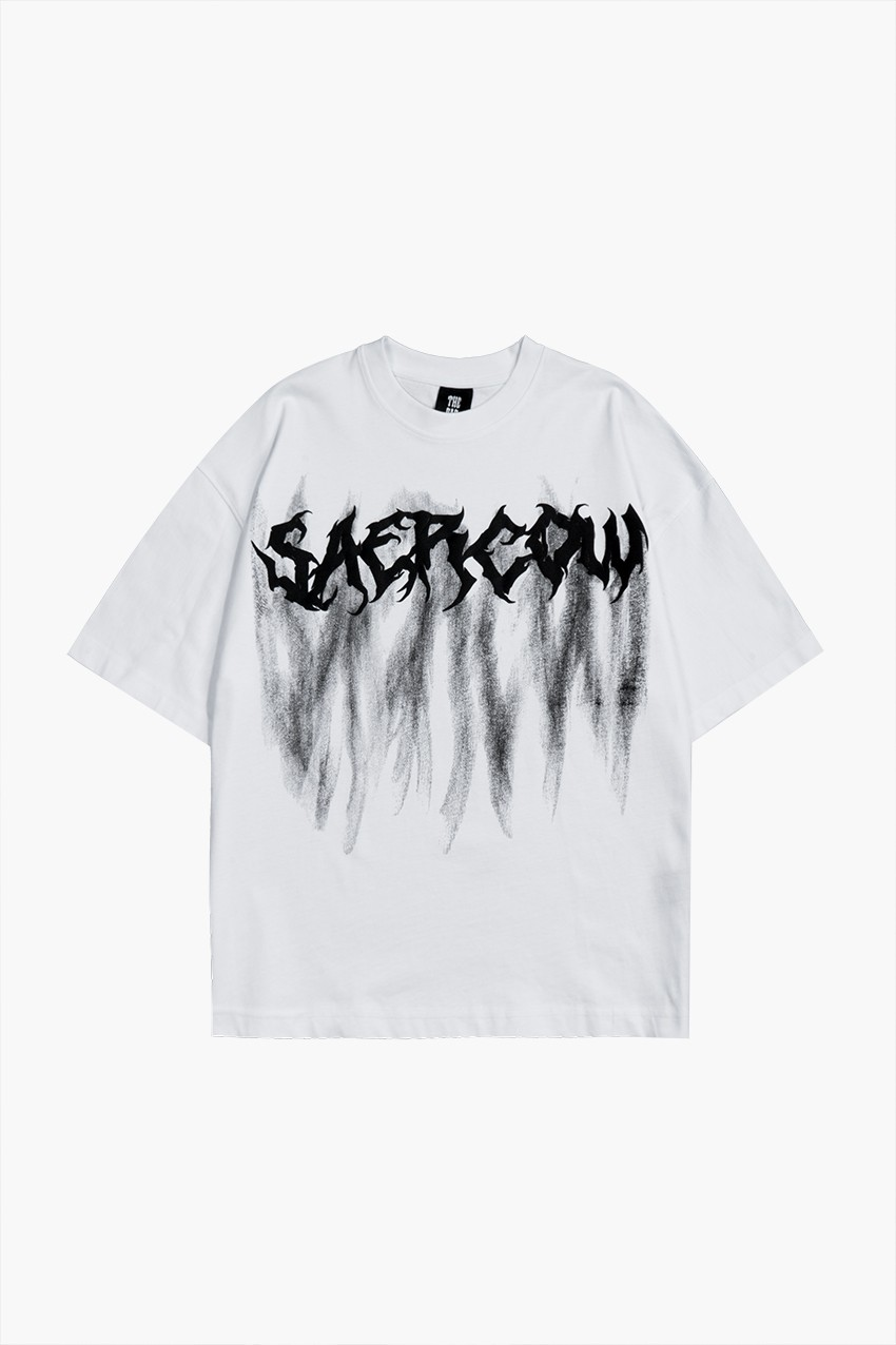 Saercow Baskılı Scribble Detay Premium Siyah Oversize Tişört