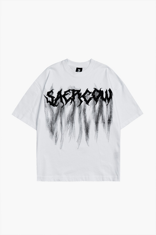 Saercow Baskılı Scribble Detay Premium Siyah Oversize Tişört