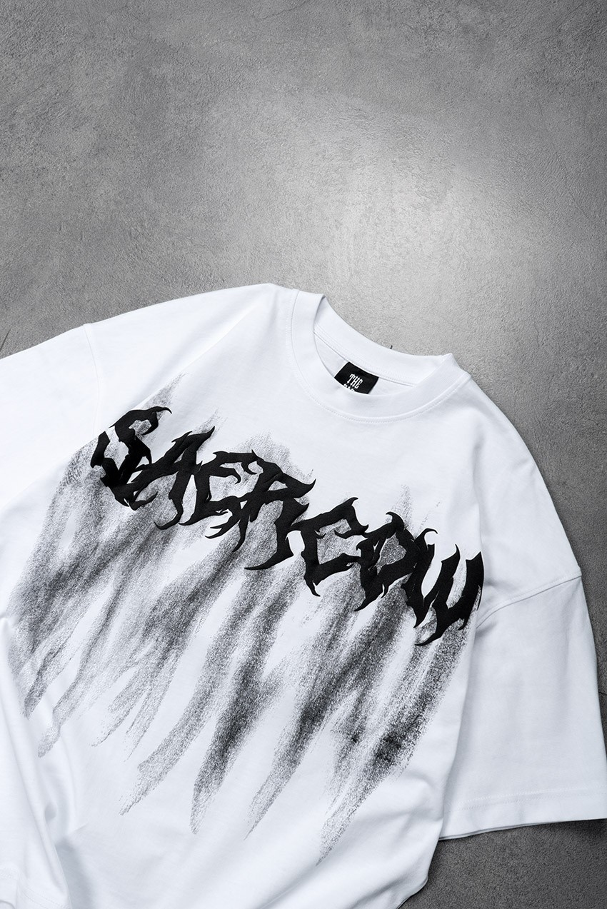 Saercow Baskılı Scribble Detay Premium Siyah Oversize Tişört