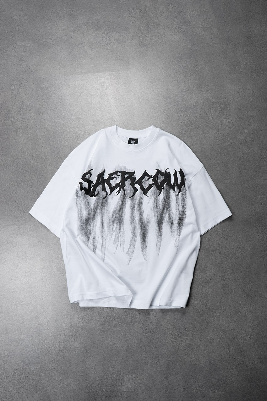 Saercow Baskılı Scribble Detay Premium Siyah Oversize Tişört