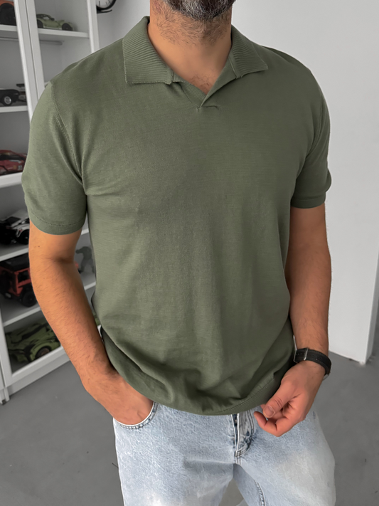 Basic Polo Yaka Triko T-Shirt Haki