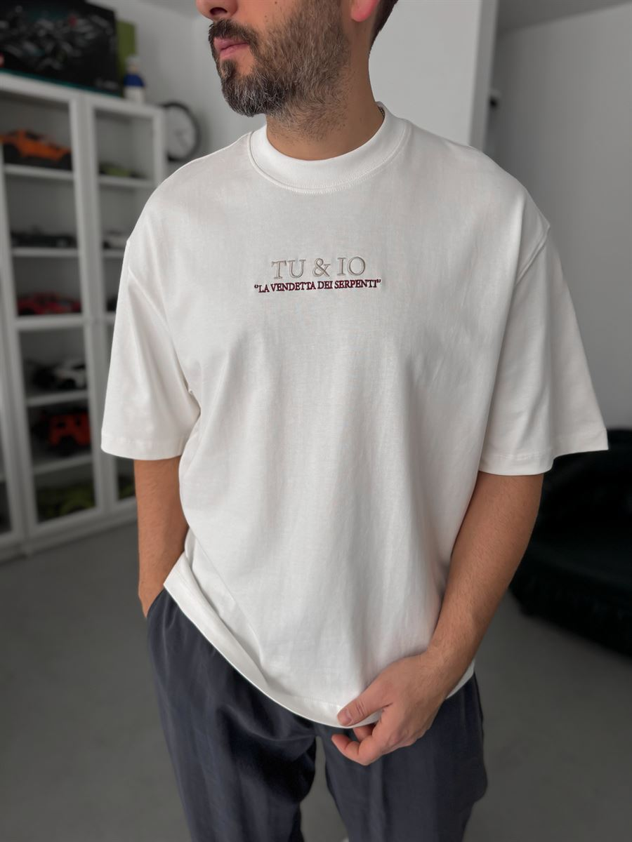 Beyaz Snake Baskılı T-Shirt