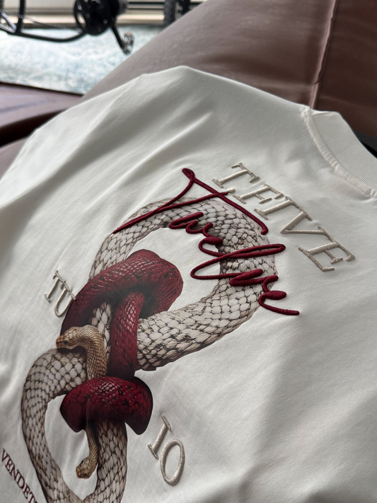 Beyaz Snake Baskılı T-Shirt