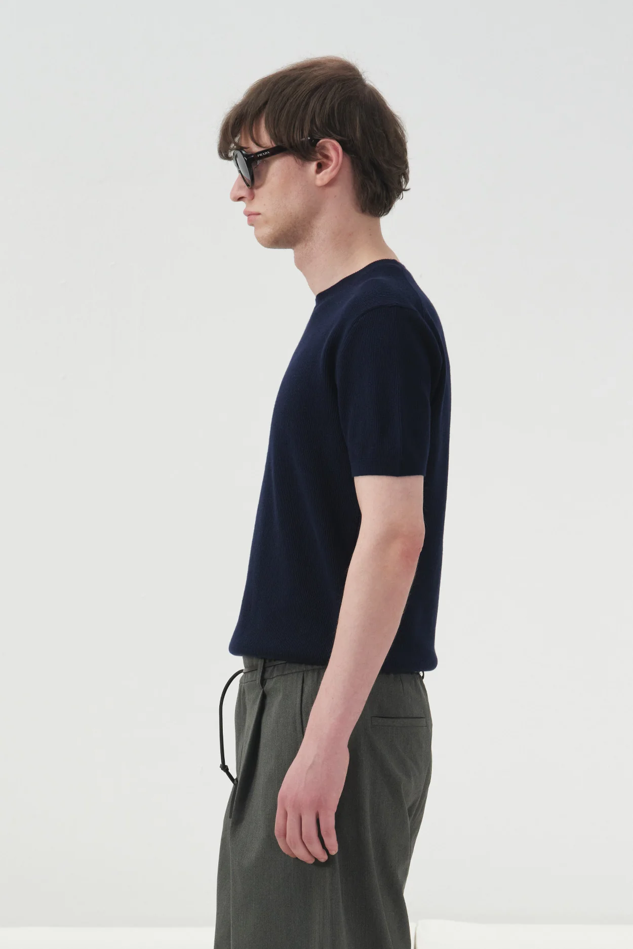 FİTİLLİ DOKULU LACİVERT TRİKO T-SHIRT
