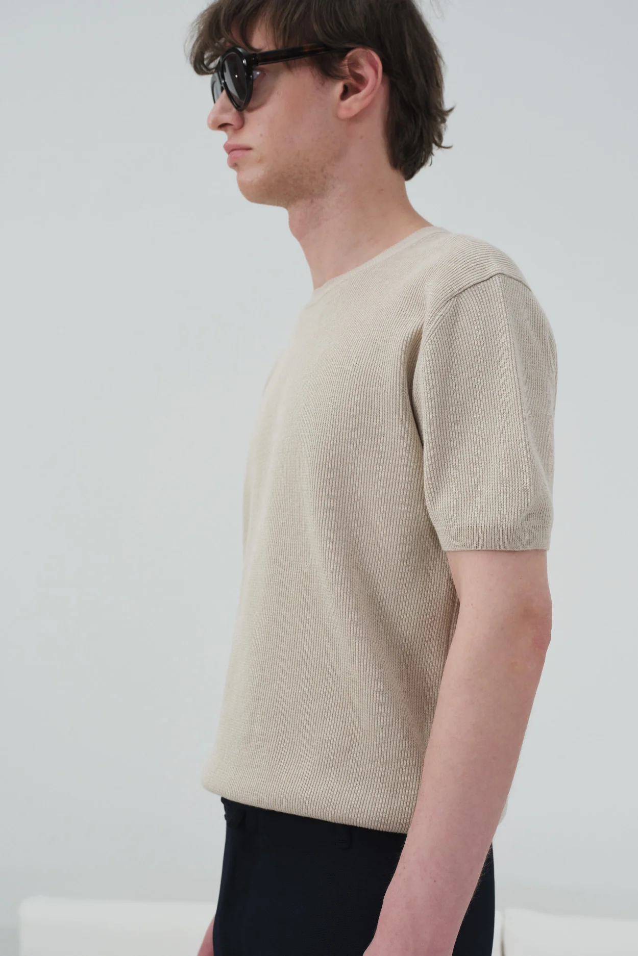 FİTİLLİ DOKULU BEJ TRİKO T-SHIRT