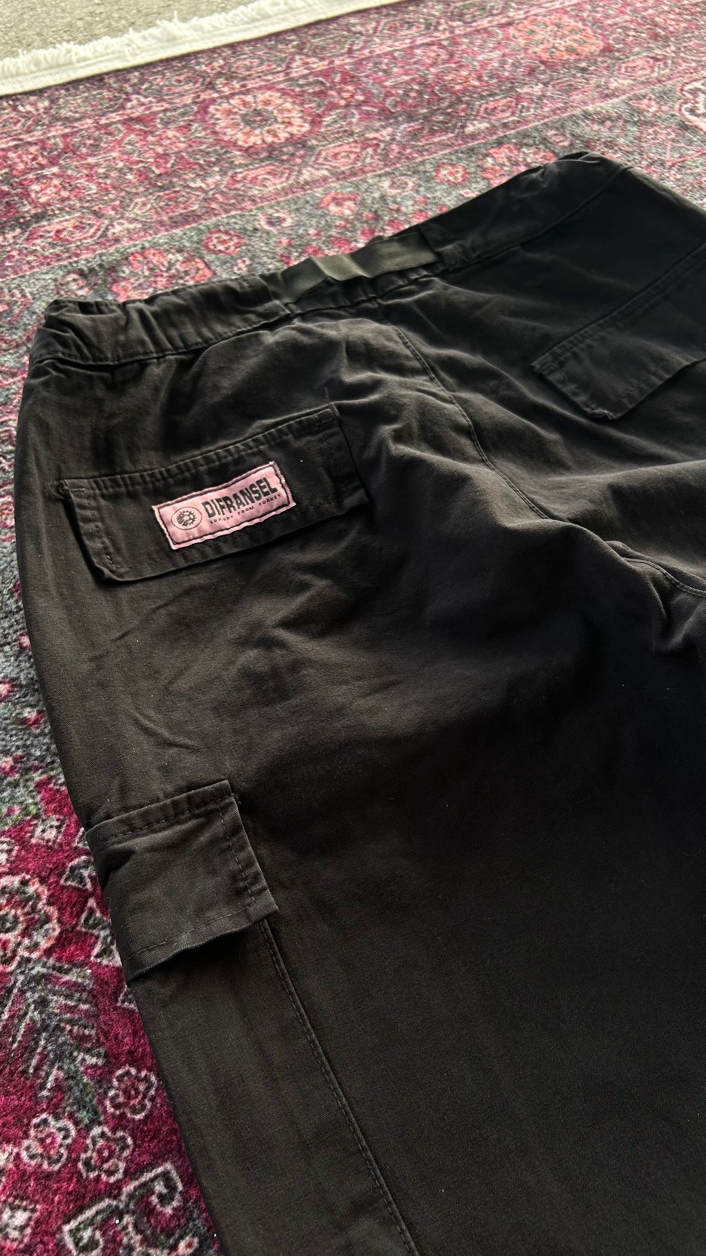 Crtz Beli Kermerli Kargo Pantolon Siyah-Pembe