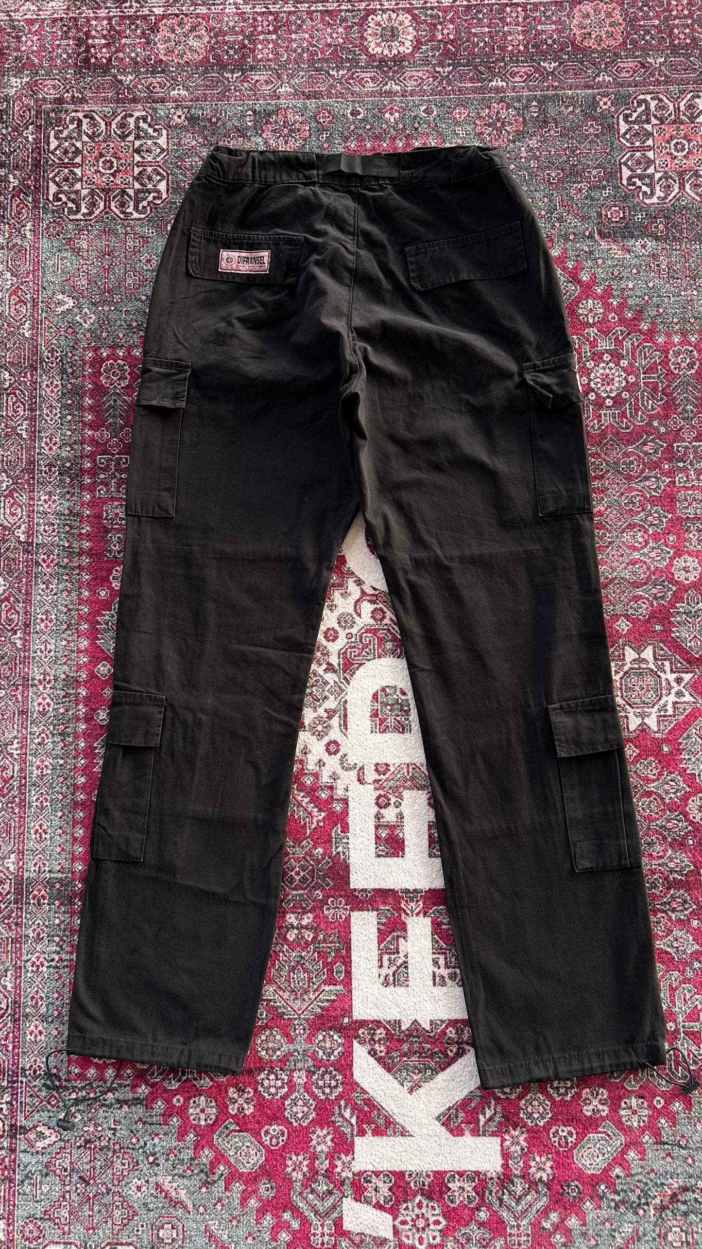 Crtz Beli Kermerli Kargo Pantolon Siyah-Pembe