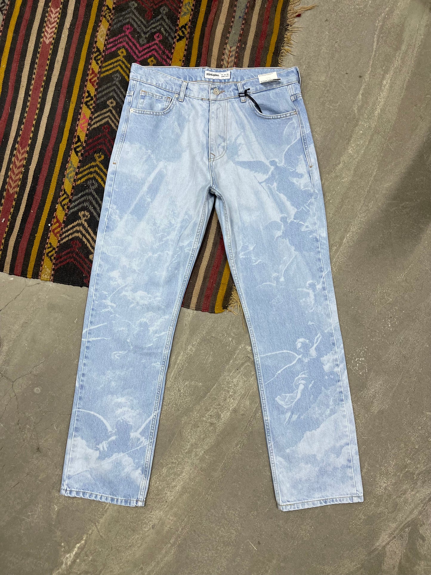 Phantom Wash Full Desenli Buz Mavi  Loose Fit Jean