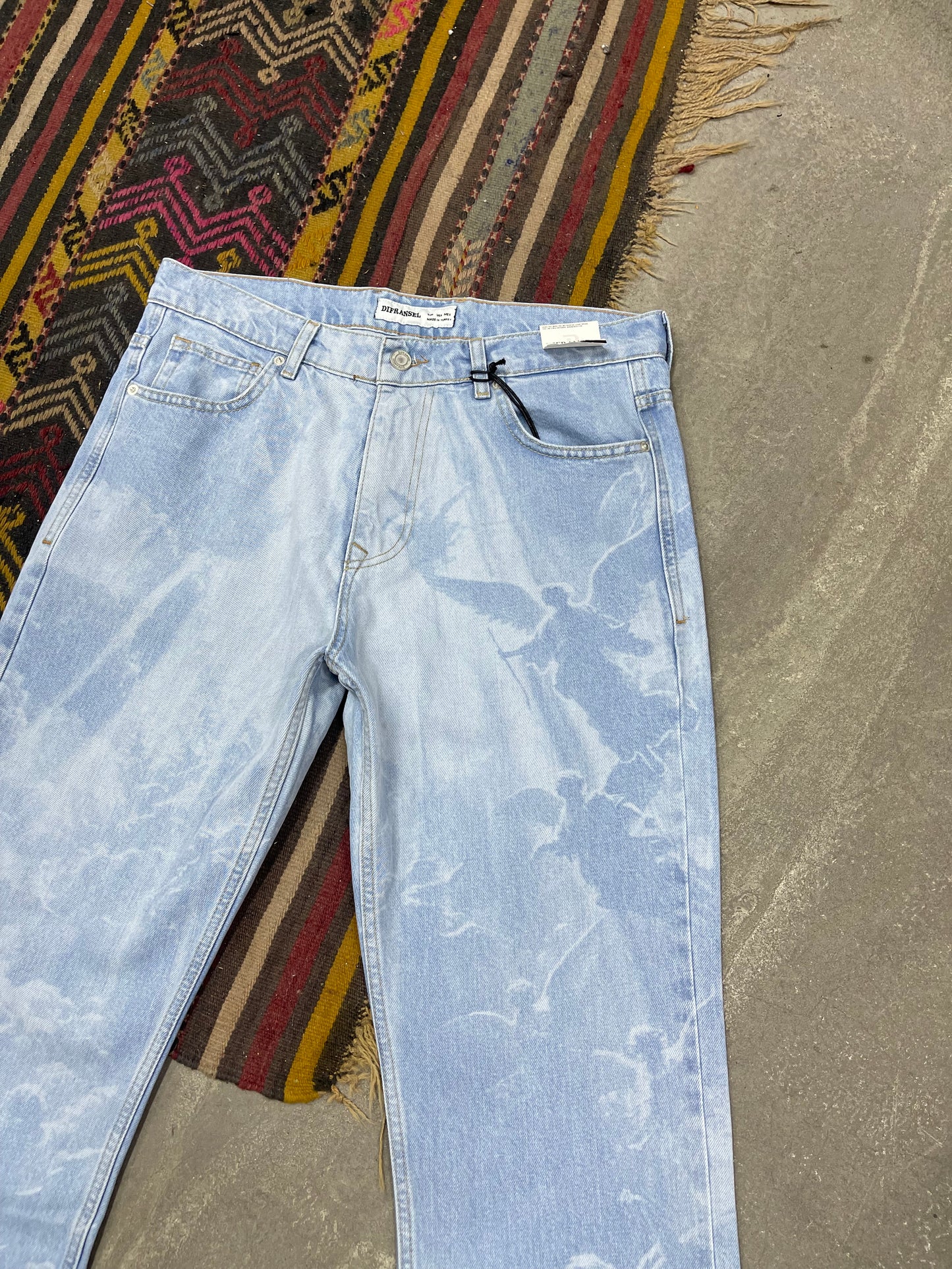 Phantom Wash Full Desenli Buz Mavi  Loose Fit Jean