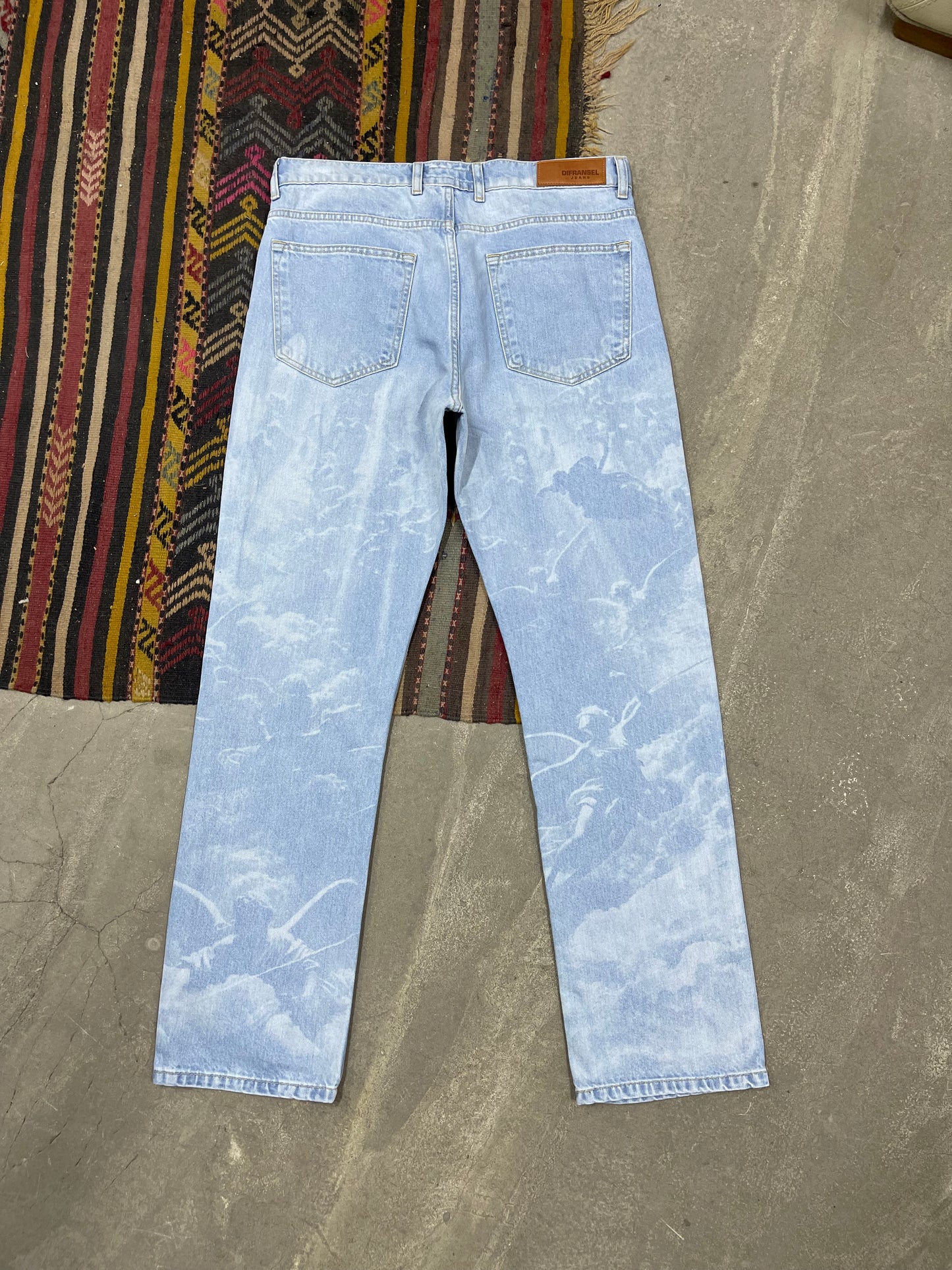 Phantom Wash Full Desenli Buz Mavi  Loose Fit Jean