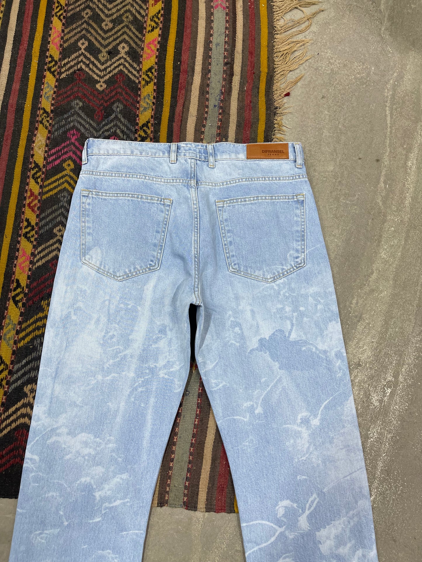 Phantom Wash Full Desenli Buz Mavi  Loose Fit Jean