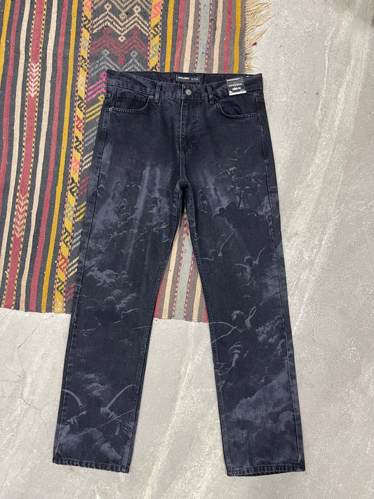 Phantom Wash Full Desenli Siyah Loose Fit Jean